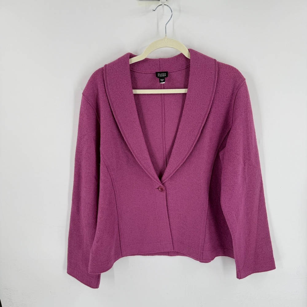 Eileen Fisher Boiled Wool Blazer Jacket Magenta Medium Shawl Collar One Button